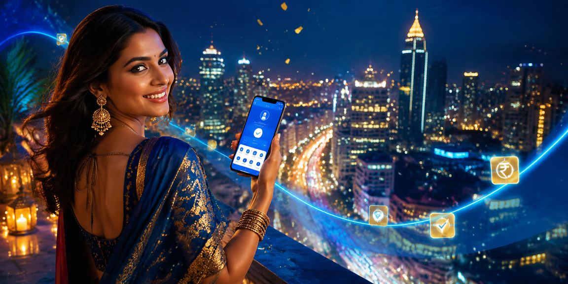 Mobile payment transaction on smartphone in Bangalore city center