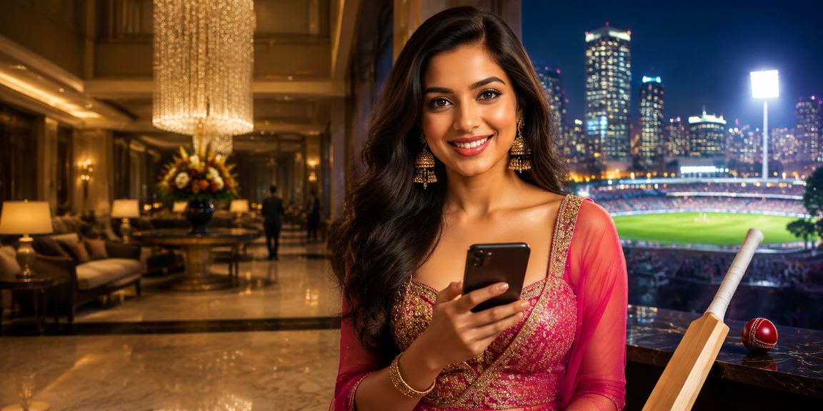 User betting on cricket with Bollywood background concept